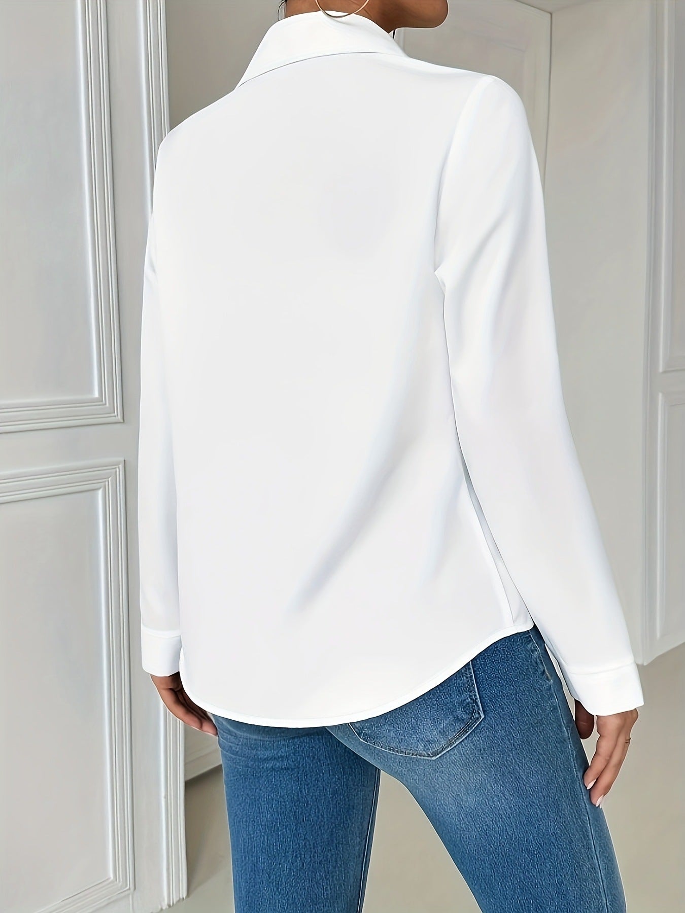 2026 New European and American Elegant Plus Size Women's Cross-border Four-Season Pocket Loose Long Sleeve Lapel Shirt Top