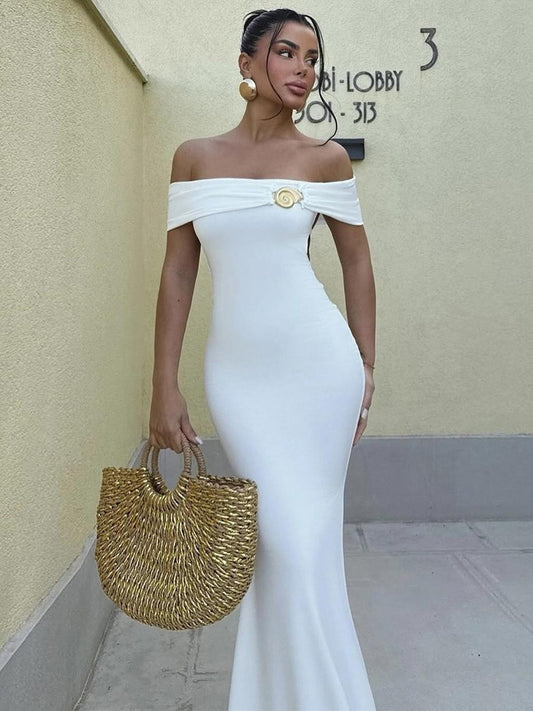 Cross-border wholesale autumn new European and beautiful clothing temperament one-shoulder sexy open back waist slim hip dress