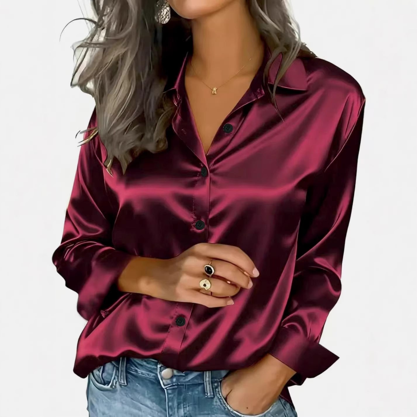 Amazon women's shiny color sponge shirt, elegant and commuting, suitable for long-sleeve versatile wear in spring and autumn