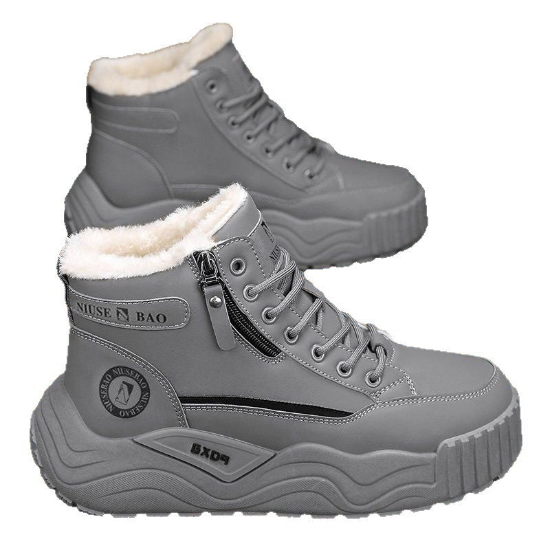 Men's snow boots 2025 winter hot item: warm antifreeze with fleece thickened men's cotton shoes, waterproof, non-slip, thick-soled cotton shoes