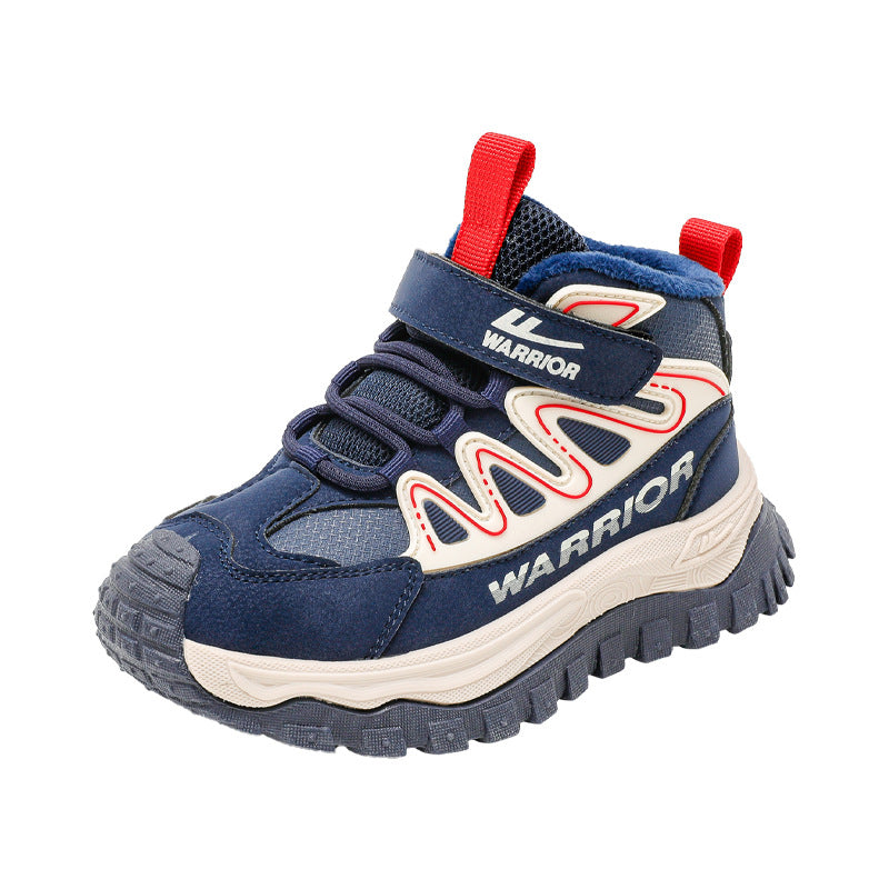 Pull-back blue striped platform shoes, new warm two-cotton shoes in winter, medium and large children, men's and women's casual shoes, light soles and cold stickiness