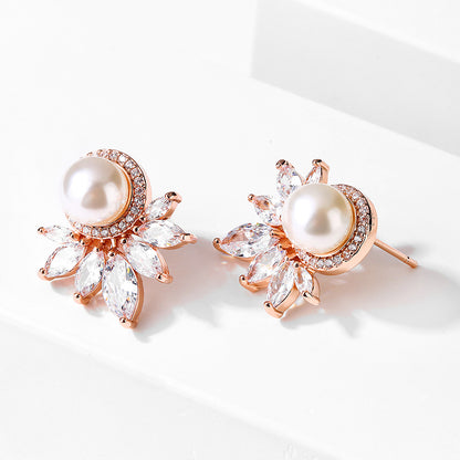 RAKOL European and American cross-border zircon earrings elegant pearl girl exquisite micro-inlaid marquise zirconia stud earrings wholesale