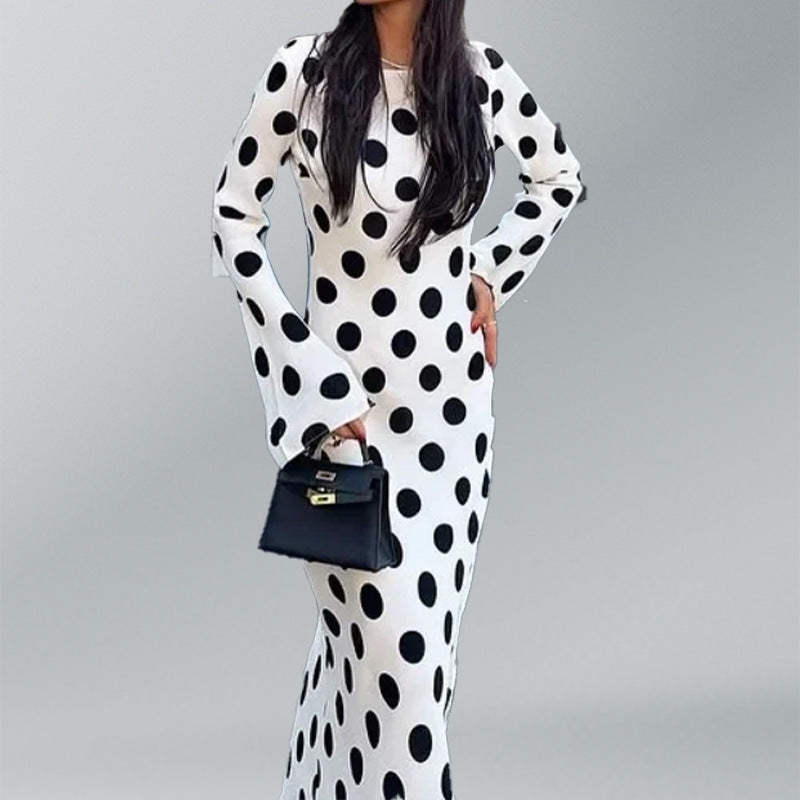 2025 Spring New European and American Style Women's New Women's Waist Ruffled Hem Lace-up Long Sleeve Large Swing Dress