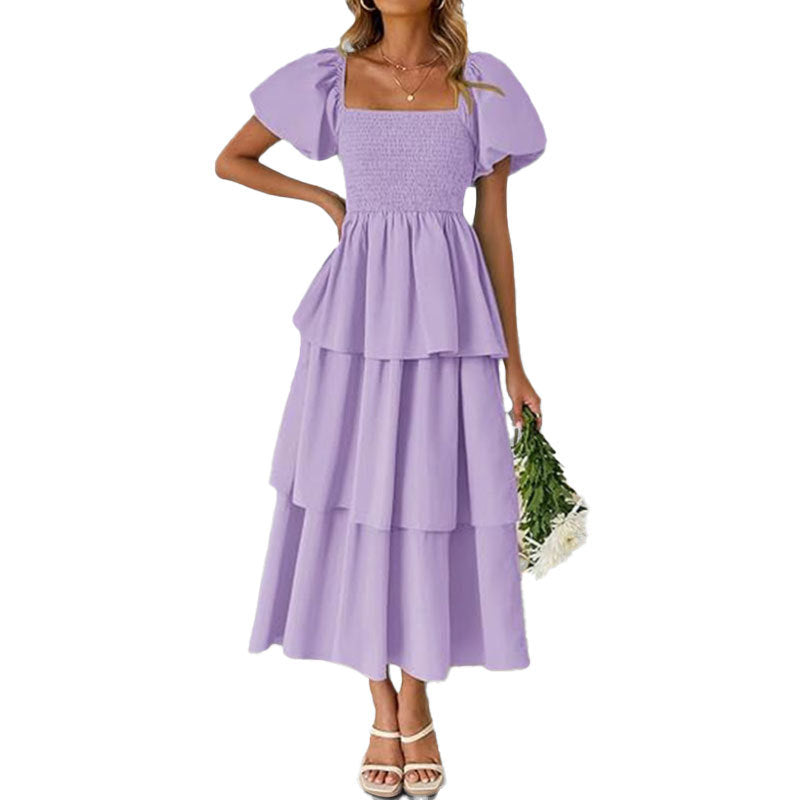 AliExpress' new European and American fashion in spring 2026 is elegant and simple, and the cake skirt is a solid color dress