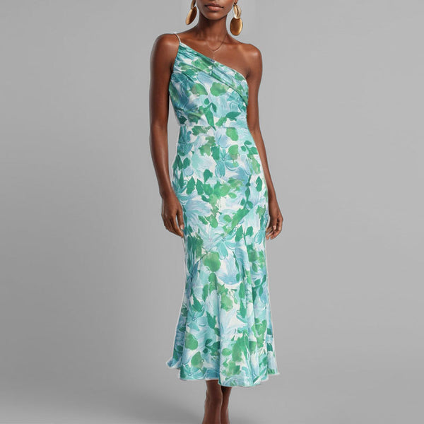 Spring 2026 New Amazon AliExpress Fashion Temperament Slim Cross Neck Suspender Mermaid Print Dress