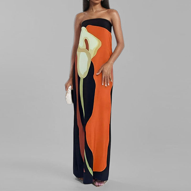 Spring 2026 cross-border cross-border European and American fashion sleeveless off-the-shoulder bandeau sexy backless printed dress for women