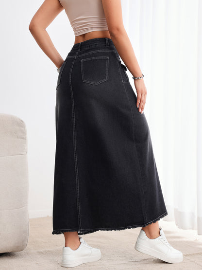 TEMU cross-border American retro washed denim skirt is worn loose and loose, with a multi-button mid-high waist to look slim