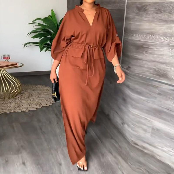 2026 Spring New European and American Cross-border Women's INS Casual Fashion Stand Up Collar Slit Long Skirt Solid Color Dress