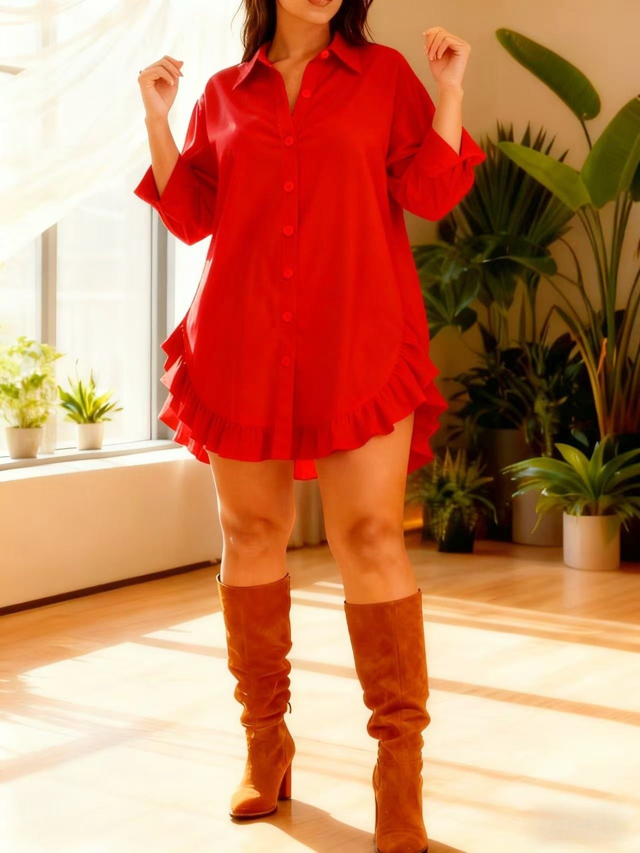 Women's cross-border foreign trade shirt casual ruffled long sleeve shirt, elegant and comfortable for daily wear, top