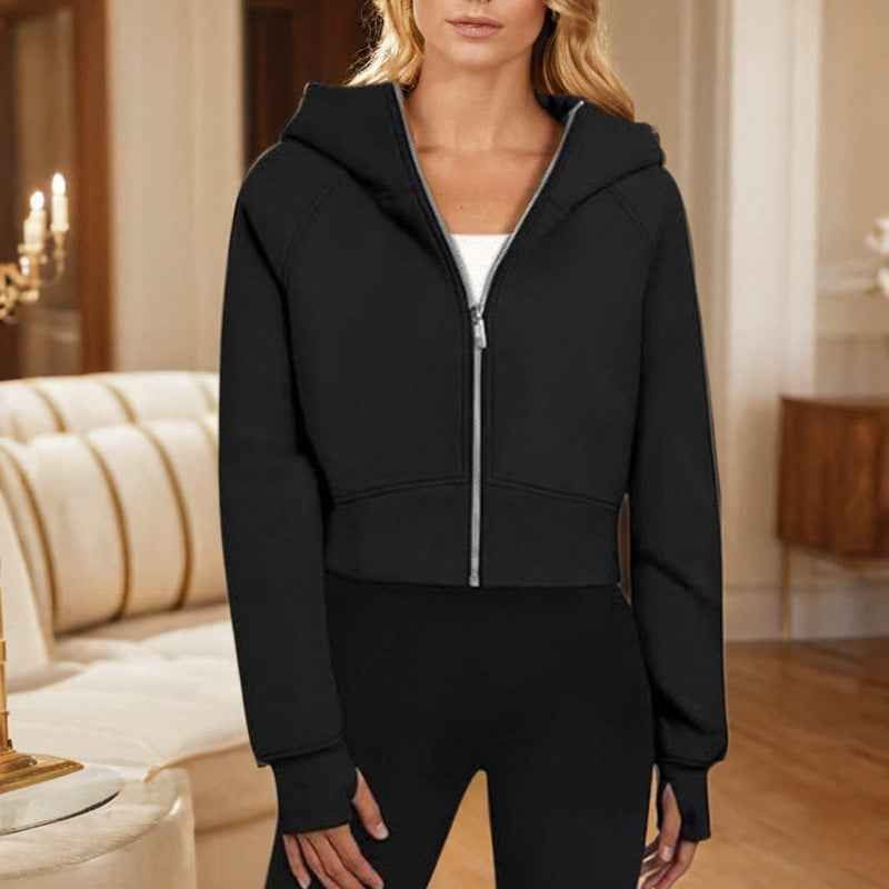 2026 spring new European and American foreign trade cross-border women's AliExpress hooded zipper short fashion long-sleeved sweatshirt