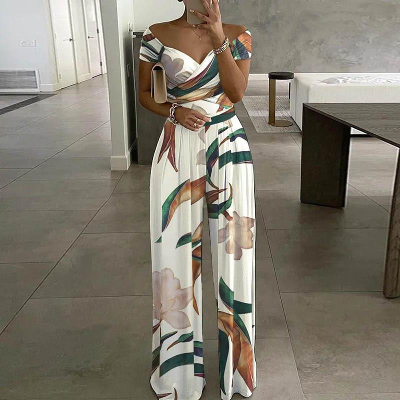 2026 Spring New European and American Cross-border Women's Clothing Elegant One-Shoulder Fashion Printed Temperament High-Waisted Jumpsuit