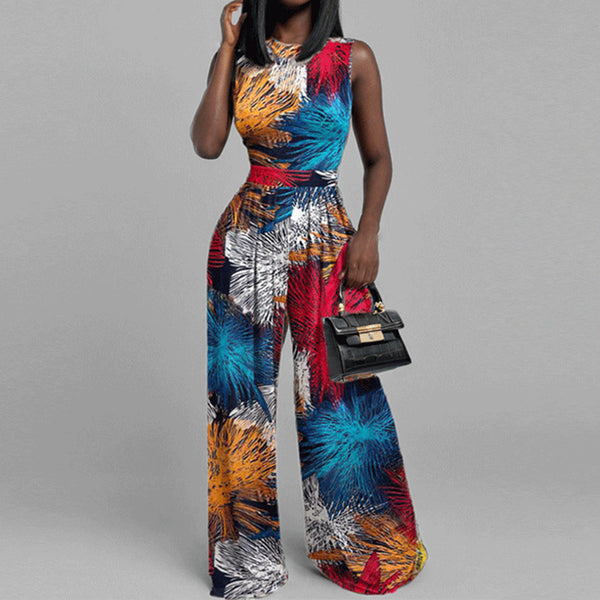 Amazon, Europe and the United States, cross-border fashion printed women's clothing, temperament, casual personality trousers, slim sleeveless jumpsuits