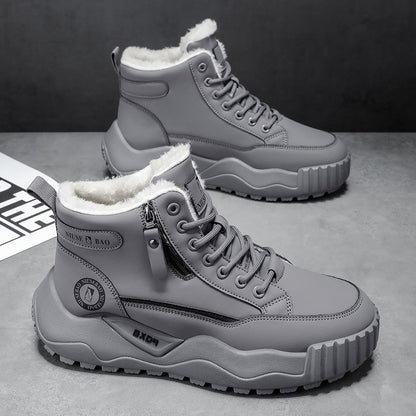 2025 Autumn/Winter New Men's Winter Thick-Soled Men's Shoes, Fleece-Lined Thickened Warm Cotton Shoes, Northeast Cold-Resistant Mid-Top Men's Boots
