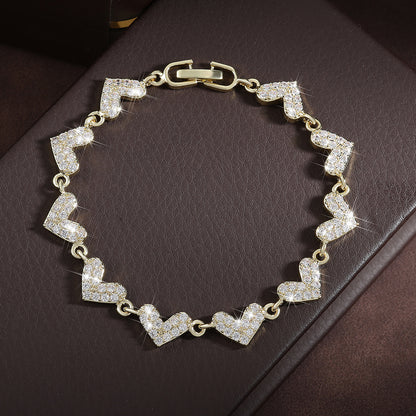 Cross-border bestseller heart-shaped fully inlaid zircon bracelet, light luxury niche wristband, versatile commuting hand accessory, TEMU bestseller