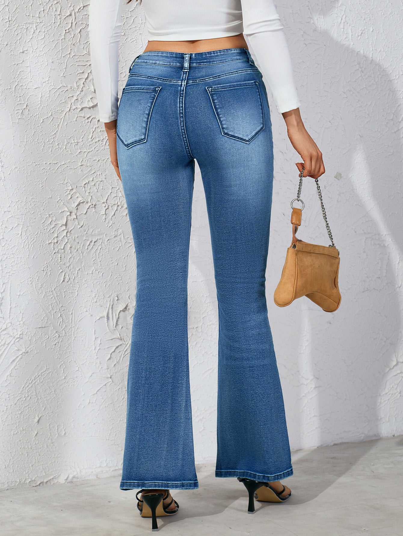 European and American foreign trade cross-border women's clothing stretchy fashion simple design sense slim fit bootcut jeans WOMEN JEANS