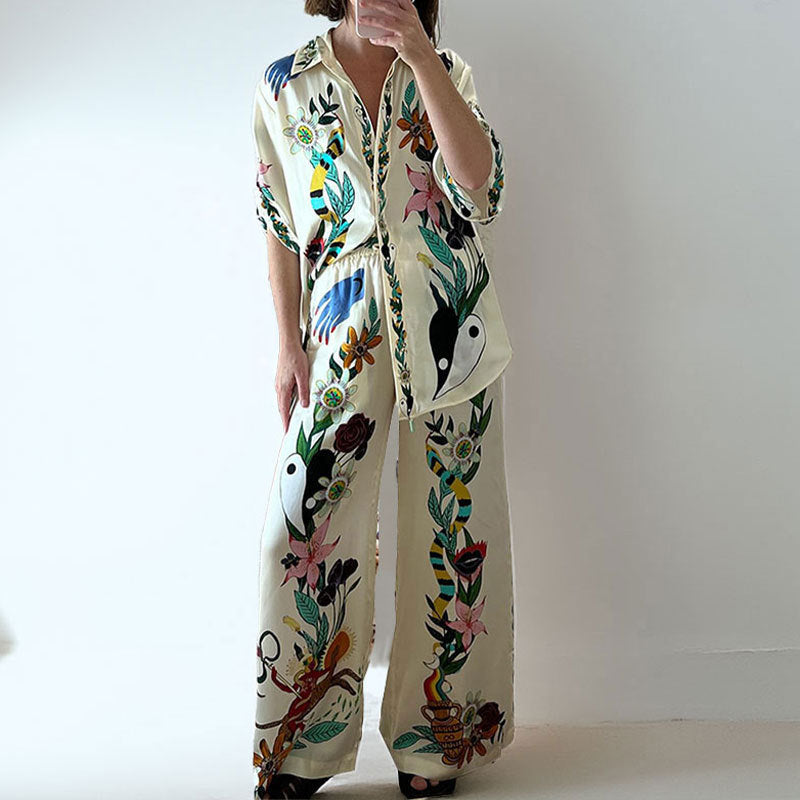 Cross-border AliExpress Spring 2026 European and American Fashion Printed Lapel Single-Breasted Pants Casual Fashion Suit