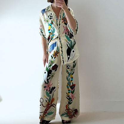 Cross-border AliExpress Spring 2026 European and American Fashion Printed Lapel Single-Breasted Pants Casual Fashion Suit