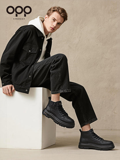 OPP Martin Boots Winter 2026 New Genuine Leather Black Motorcycle British Feng Short Sports Side Zipper Cargo Boots