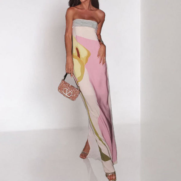 2026 independent station new European and American fashion sleeveless off-the-shoulder avant-garde sexy backless printed European and American dress