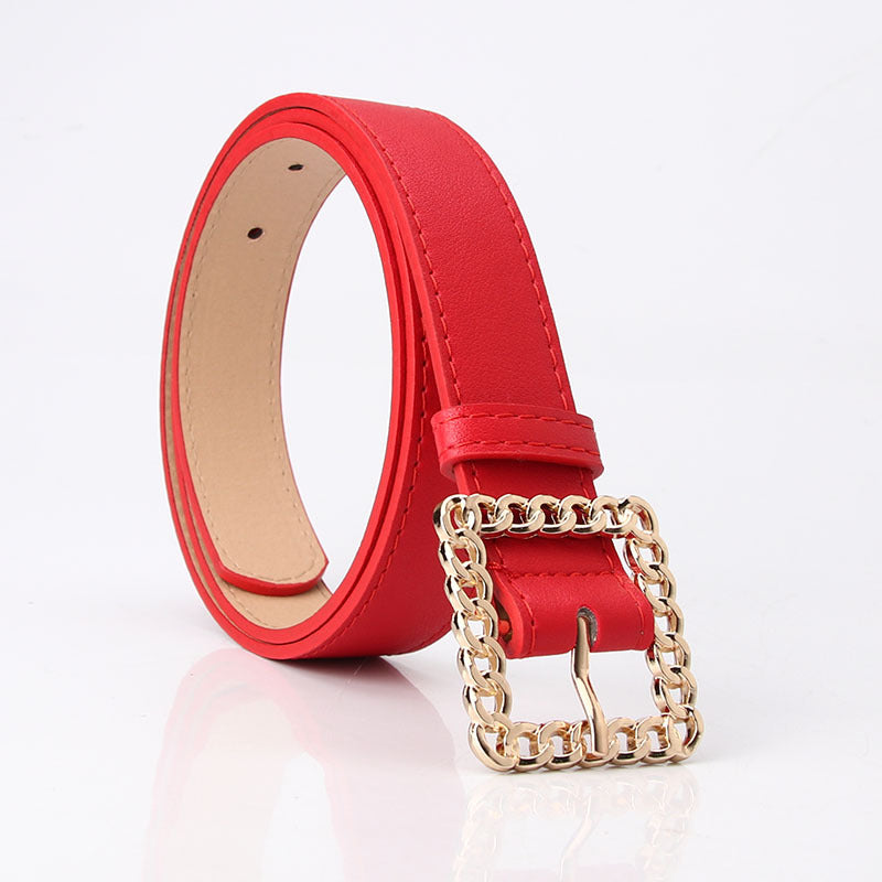 In stock Korean version of fashion hollow square buckle decorative belt student versatile trouser belt women's trend belt manufacturer batch