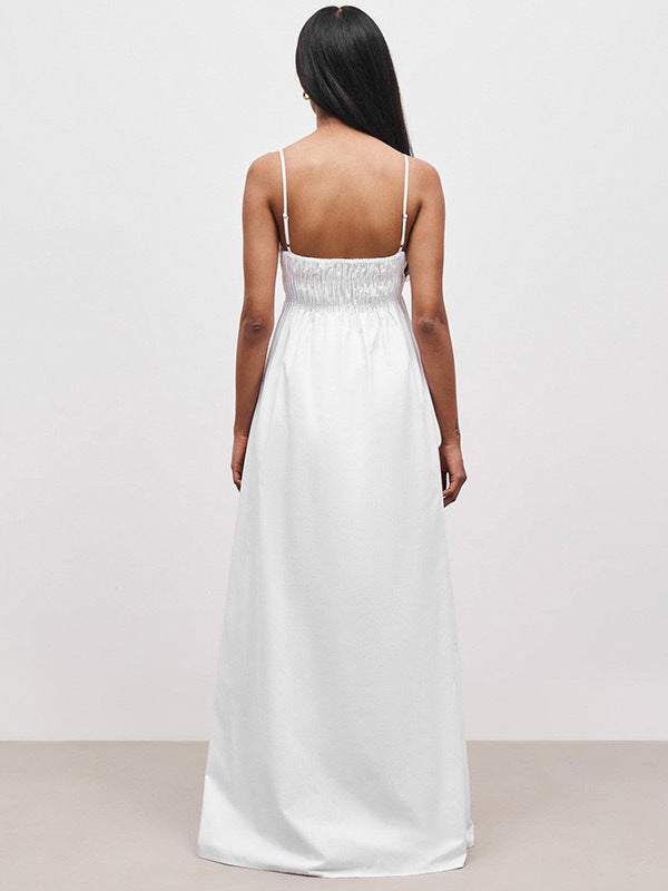 Cross-border Amazon new European and American clothing temperament solid color bandeau sleeveless loose casual white slip dress