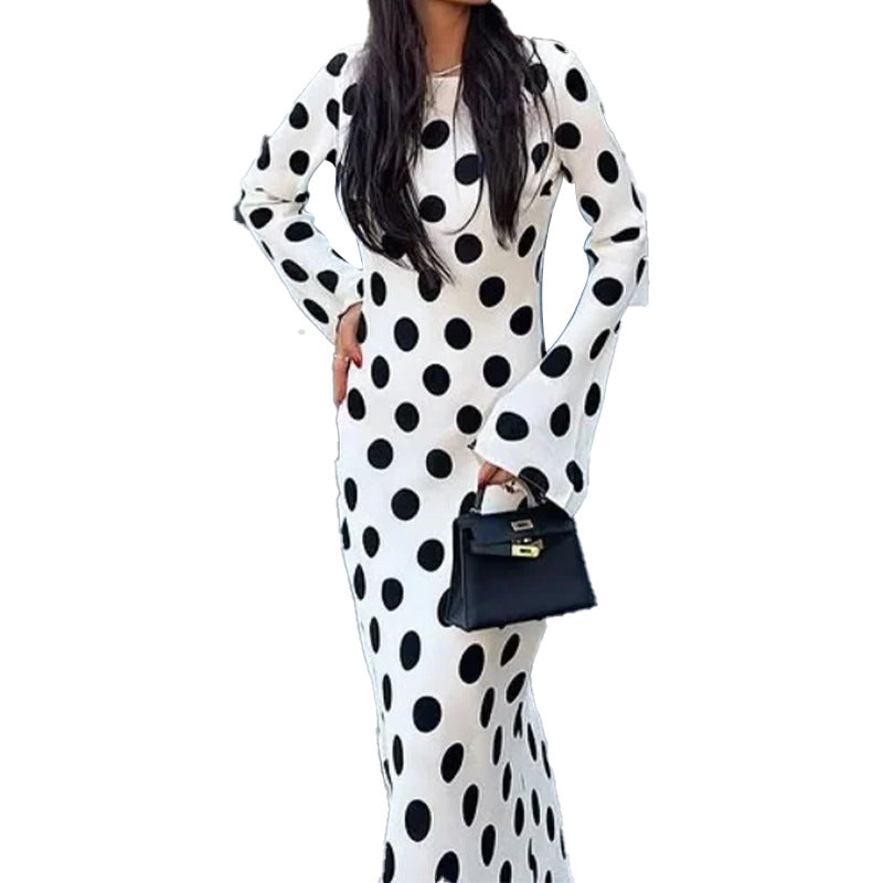 2025 Spring New European and American Style Women's New Women's Waist Ruffled Hem Lace-up Long Sleeve Large Swing Dress