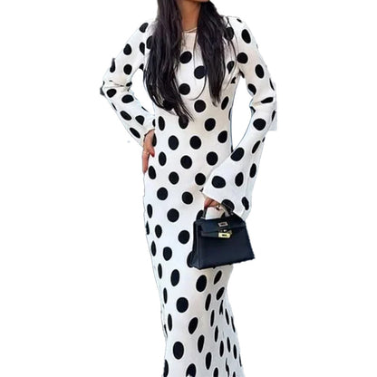 2025 Spring New European and American Style Women's New Women's Waist Ruffled Hem Lace-up Long Sleeve Large Swing Dress