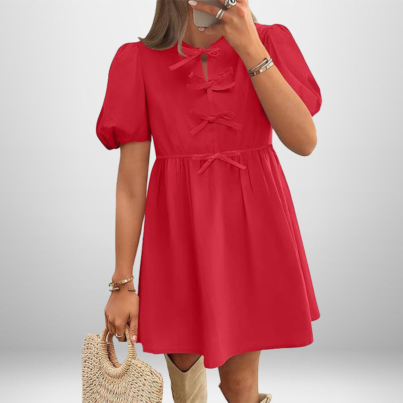 2025 summer amazon new cross-border European and American women's clothing temperament elegant and fashionable solid color puff sleeve dress women