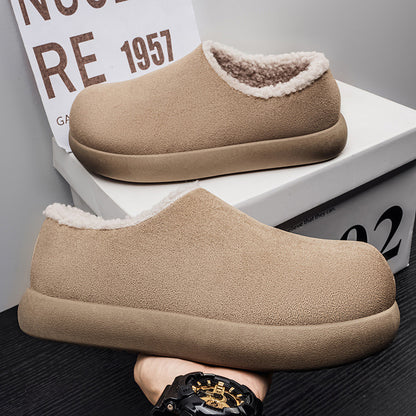 2025 Winter New Cotton Shoes, Men's Fleece-Lined Cotton Shoes, Snow Boots, Flat Shoes, Slip-on Mid-Top Warm Cotton Shoes