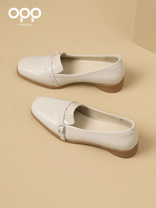 OPP loafers women's singles shoes 2025 new soft-soled granny shoes flat-heeled shoes leather square toe for commuting