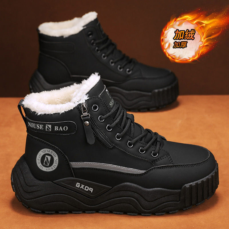 Men's snow boots 2025 winter hot item: warm antifreeze with fleece thickened men's cotton shoes, waterproof, non-slip, thick-soled cotton shoes