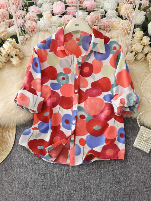 Cross-border Foreign Trade 2026 3D Digital Print Women's Fashion Long Sleeve Plus Size Shirt New Hot-Selling Floral Top