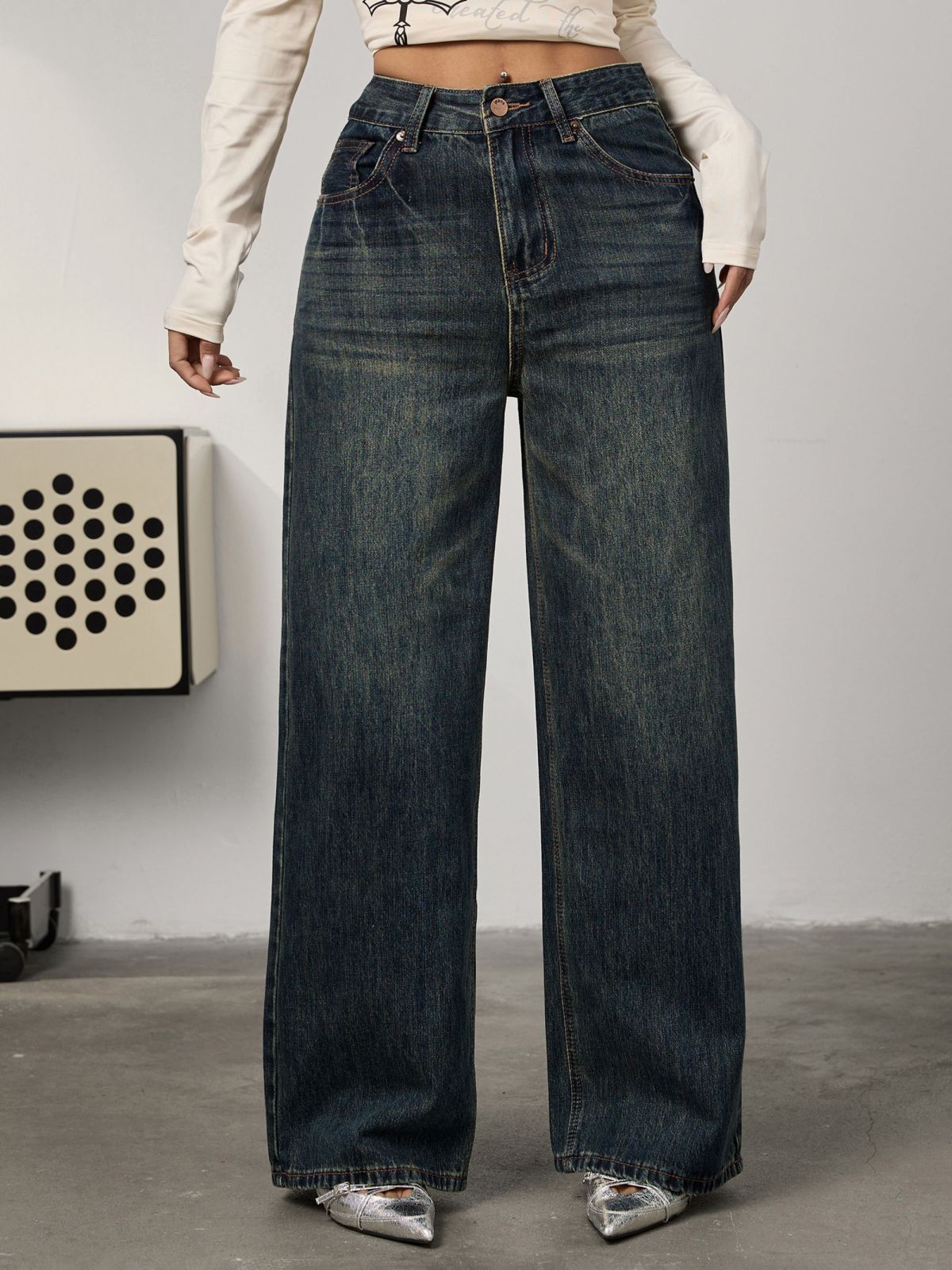 Nostalgic retro American wide-leg jeans women's spring 2025 new loose high-waisted straight-leg pleated floor-length pants
