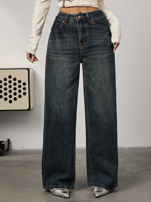 Nostalgic retro American wide-leg jeans women's spring 2025 new loose high-waisted straight-leg pleated floor-length pants