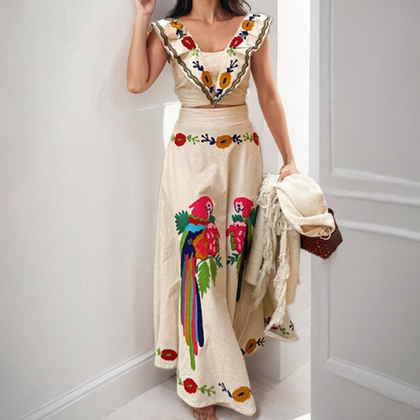 2026 spring new cross-border European and beautiful clothing elegant and simple printed square collar high-waisted suit | Ciaura