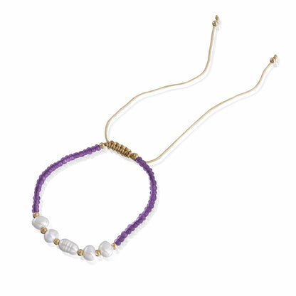 European and American cross-border jewelry ins adjustable special-shaped imitation pearl transparent rice bead color bracelet women's colorful rope wholesale
