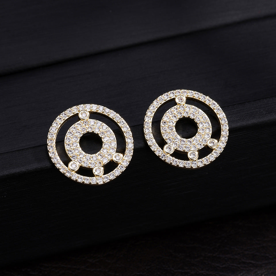Cross-border foreign trade accessories Meijia V gold large full diamond double circle ring luxury necklace with 18K gold plated fashion sweater chain