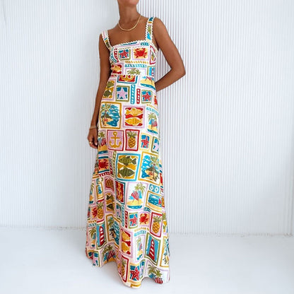 2026 spring new cross-border independent station women's fashion printed sundress temperament bandeau high-waisted dress