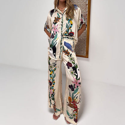 Cross-border AliExpress Spring 2026 European and American Fashion Printed Lapel Single-Breasted Pants Casual Fashion Suit