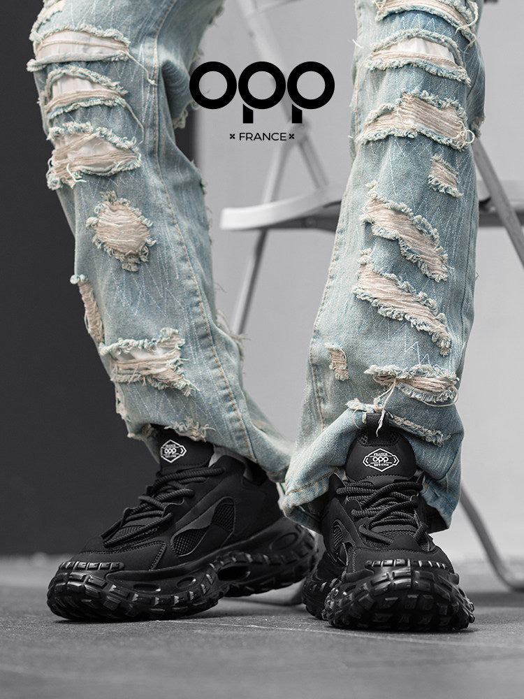 OPP men's shoes spring 2026 new black warrior tire sole anti-slip ruffian handsome shoes outdoor sports and leisure shoes