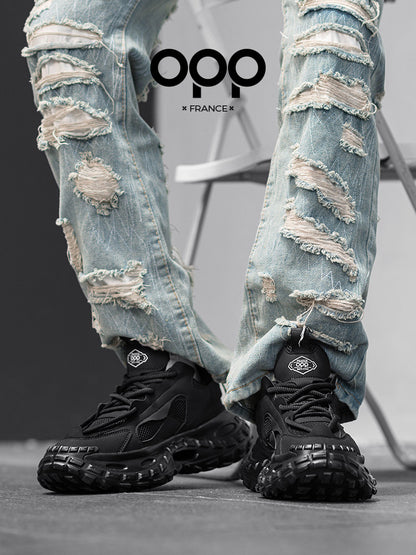 OPP men's shoes spring 2026 new black warrior tire sole anti-slip ruffian handsome shoes outdoor sports and leisure shoes