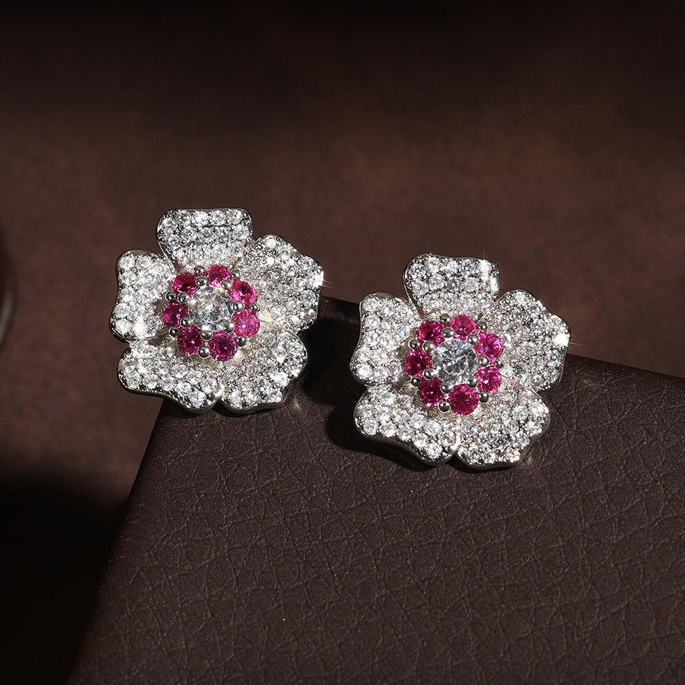 European and American new best-selling women's earrings, AliExpress bestseller flower fashion creative women's earrings and rings two-piece set