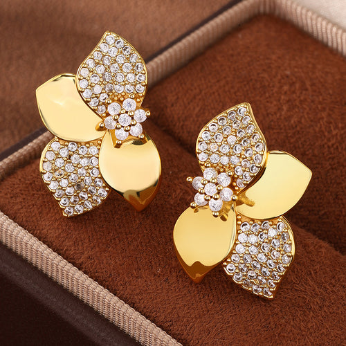 Cross-border bestseller zircon leaf geometric tassel earrings, European and American fashion, high-end stud earrings, elegant earrings wholesale for women