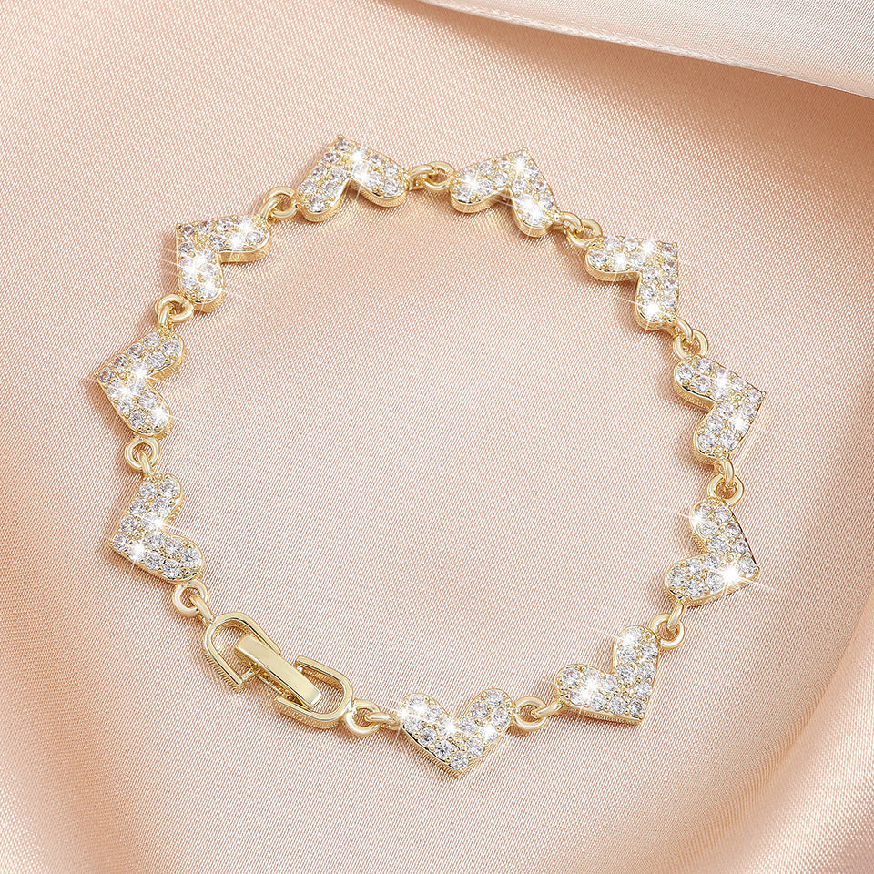 Cross-border bestseller heart-shaped fully inlaid zircon bracelet, light luxury niche wristband, versatile commuting hand accessory, TEMU bestseller