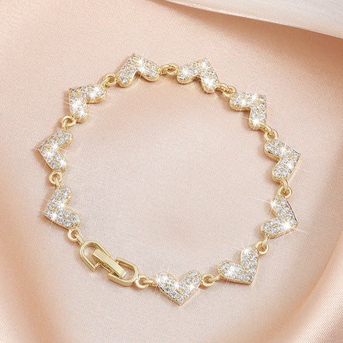 Cross-border bestseller heart-shaped fully inlaid zircon bracelet, light luxury niche wristband, versatile commuting hand accessory, TEMU bestseller
