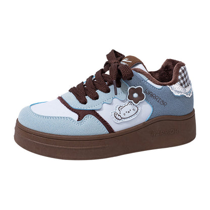 Huili New Sea Salt Fashion Board Shoes Sweet Kitten Casual Shoes Versatile Color Blocked Lace Comfortable Platform Shoes Wholesale