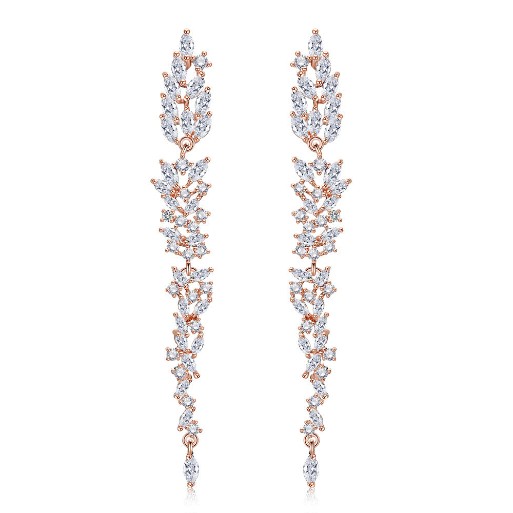 RAKOL original design, elegant temperament, long fringed floral earrings, women's personality, light luxury, slightly inlaid zircon stud earrings