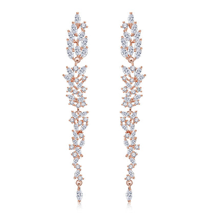 RAKOL original design, elegant temperament, long fringed floral earrings, women's personality, light luxury, slightly inlaid zircon stud earrings