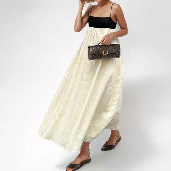 2026 spring new cross-border European and American clothing temperament elegant black and white contrasting long skirt sexy backless dress