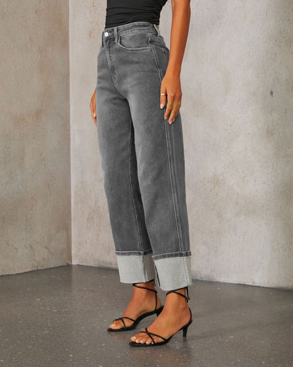 Amazon Cross Border Spring 2025 New Stretch Straight Jeans Women's Quality Vintage Rolled High Waist Pants